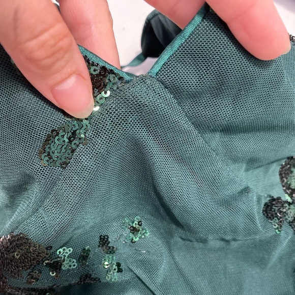 Lulu’s Valhalla Forest Green Sequin Lace-Up Maxi Dress Size Large - Picture 8 of 16